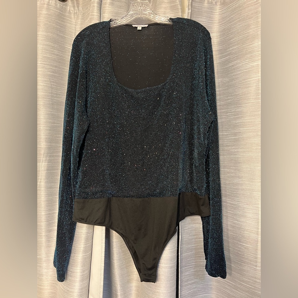 white birch Sparkle Navy Blue Long Sleeve Bodysuit